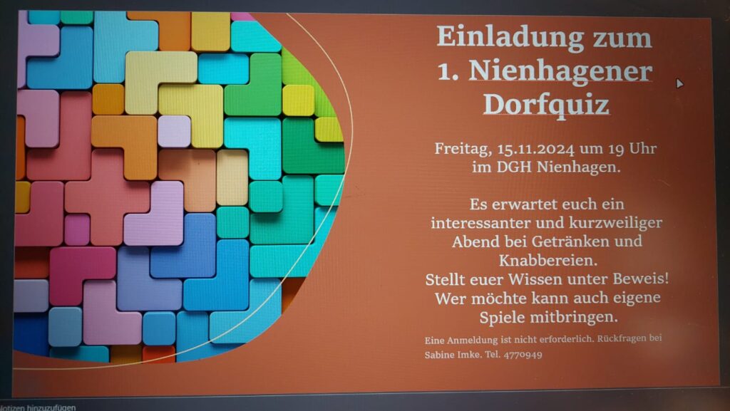 Einladung 1. Dorfquiz Nienhagen