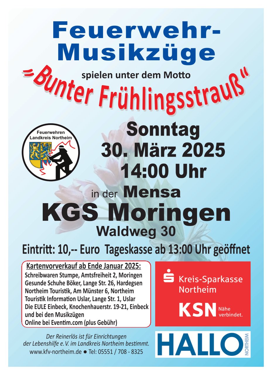 Gemeinschafts-Konzert  der Feuerwehrmusik unter dem Motto „Bunter Frühlingsstrauß“